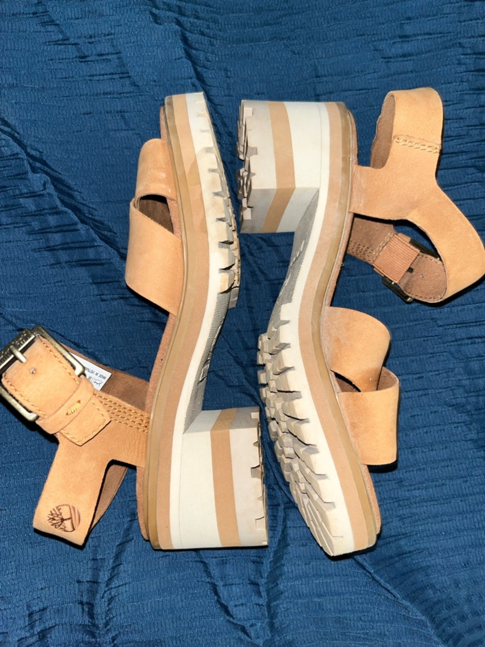 Timberland Tan Suede Platform Buckle Sandals